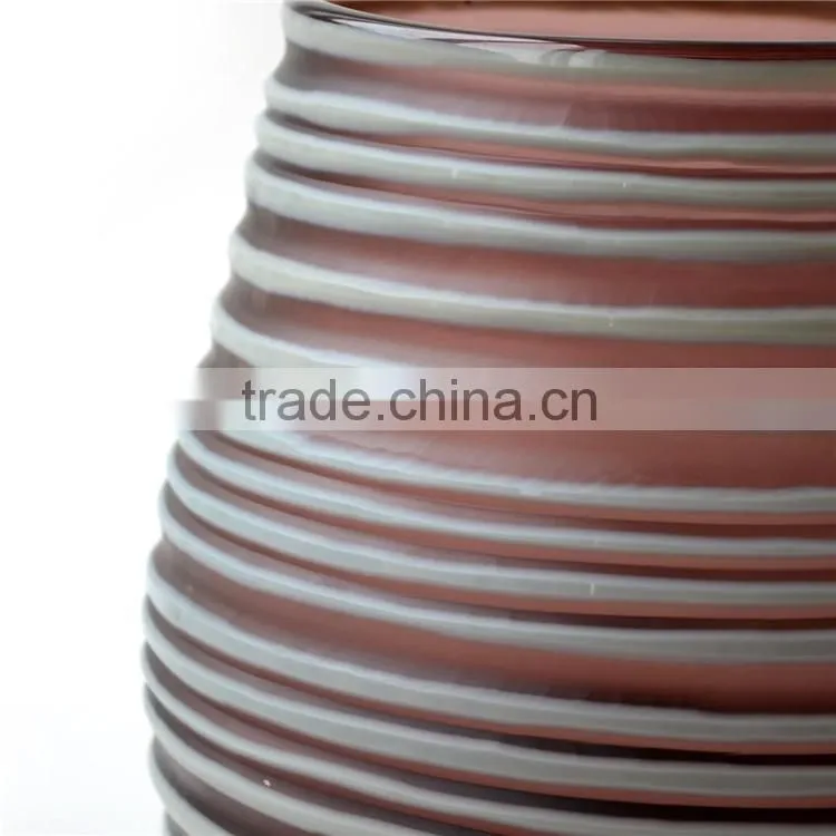 Best Selling Handmade Purple Carved Glass Vase With White Stripe