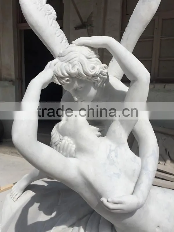 White Marble Carved Cupid and Psyche Statue