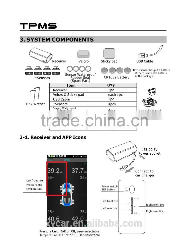 Bluetooth Tpms for Android&IOS mobile tire pressure monitoring system ,tire pressure guage tpms XY-TP8380i