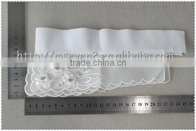 Customized White organza flower embroidery necklace, crystal rhinestone with sequins beaded elegant collars