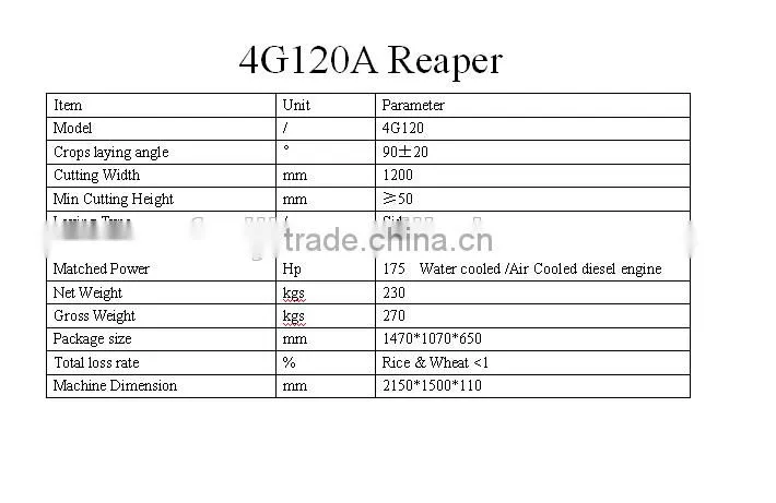 Harvesting reaper,Diesel Engine Wheat and Rice Harvest Machine 4G120A reaper for sale