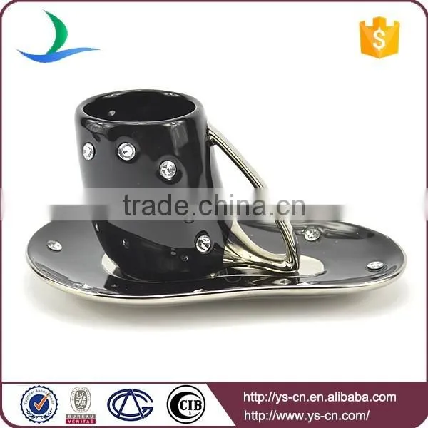 Silver electroplate ceramic turkish tea set with acrylic stone