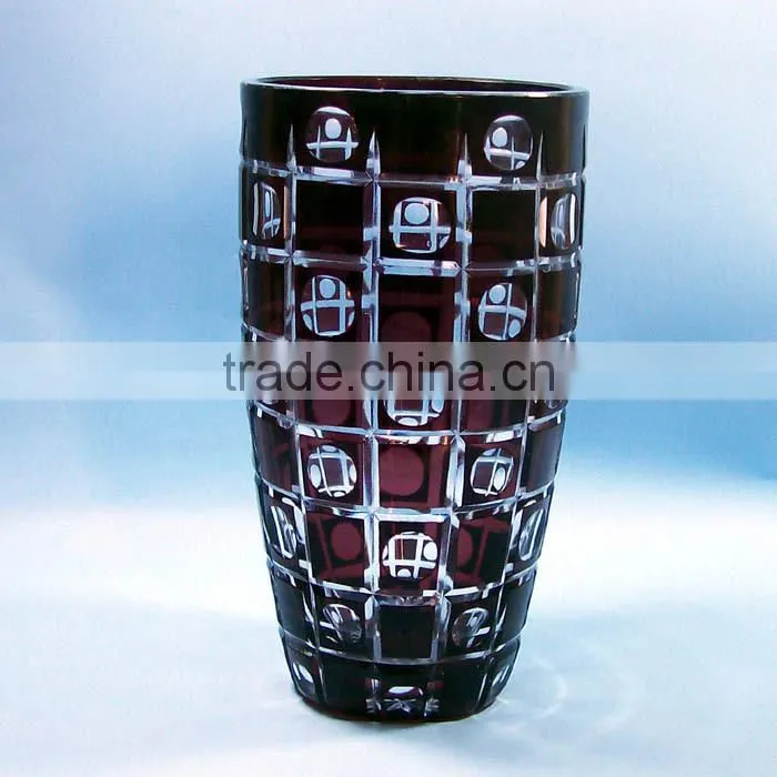 hand etched overlay flower shop best selling China glass vase