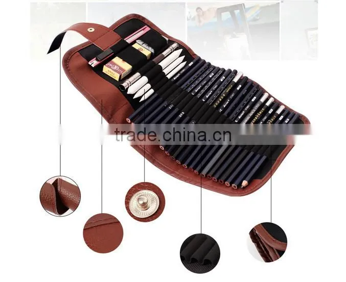Factory Wholesale Drawing Sketching 36 Pieces Canvas Roll Up Pencil Case