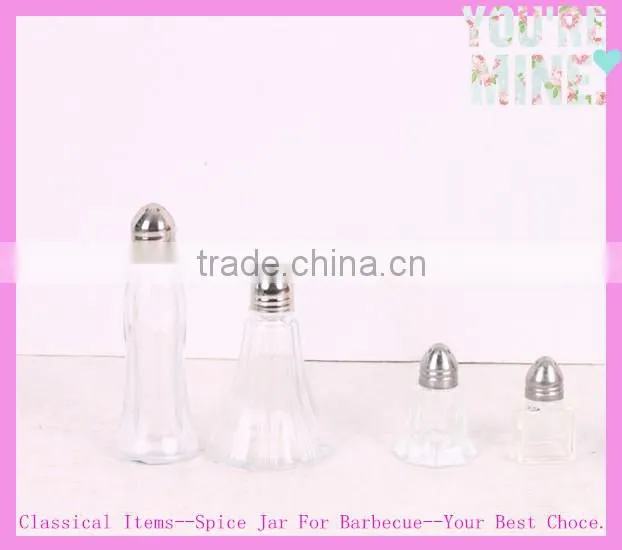 Clear glass salt and pepper shaker with metal cap