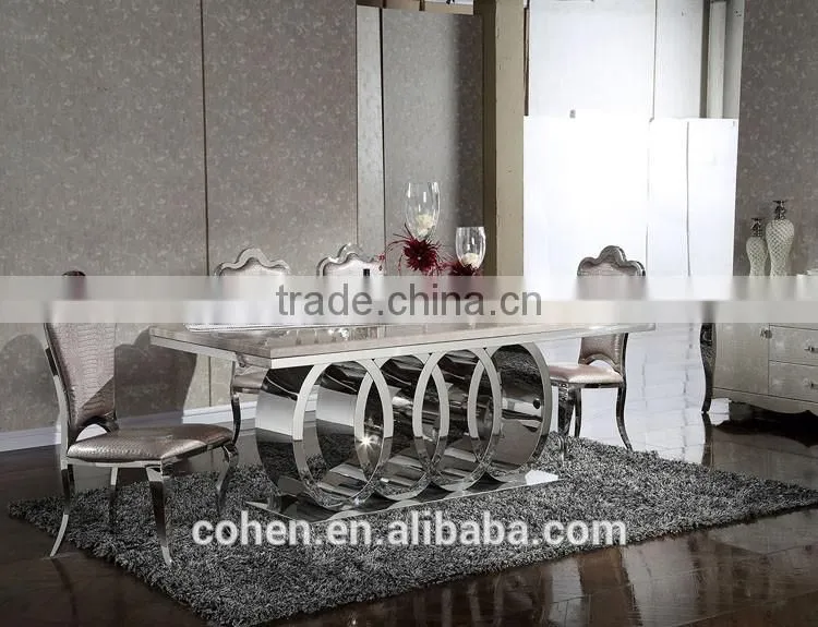 Audi symbol base marble top dining table set/dining table and chairs with stainless steel furniture and restaurant furniture