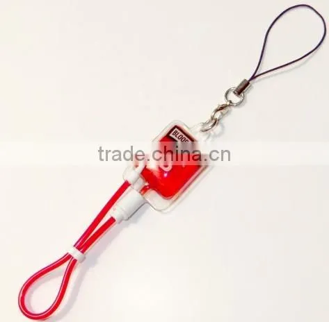 PVC blood bag design pendant for mobile/plastic blood group fashion mobile chain