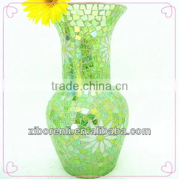 Mosaic Art Decoration Western Aqua Floral Large Colored Glass Flower Vase