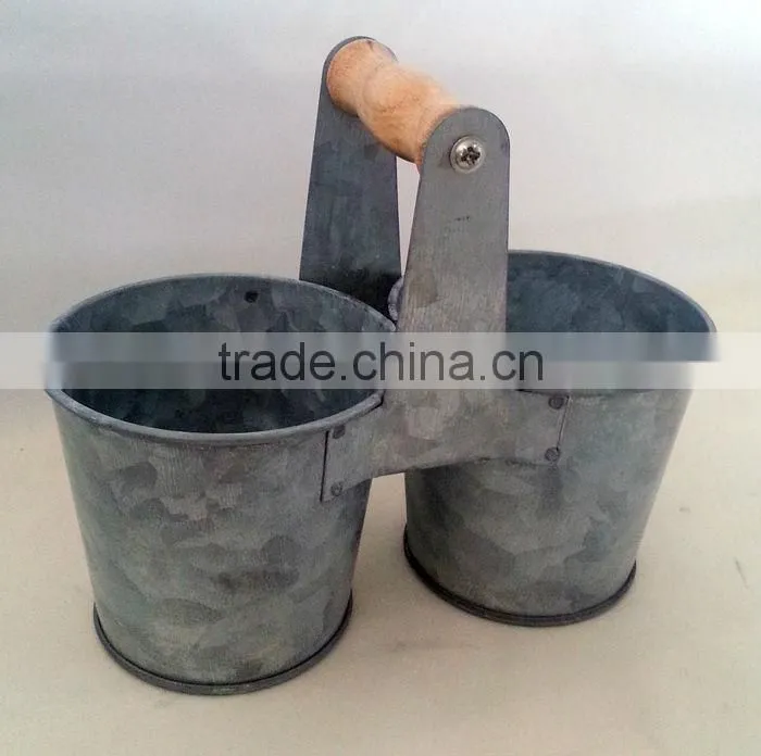 Vintage set 2 pcs metal herb pot