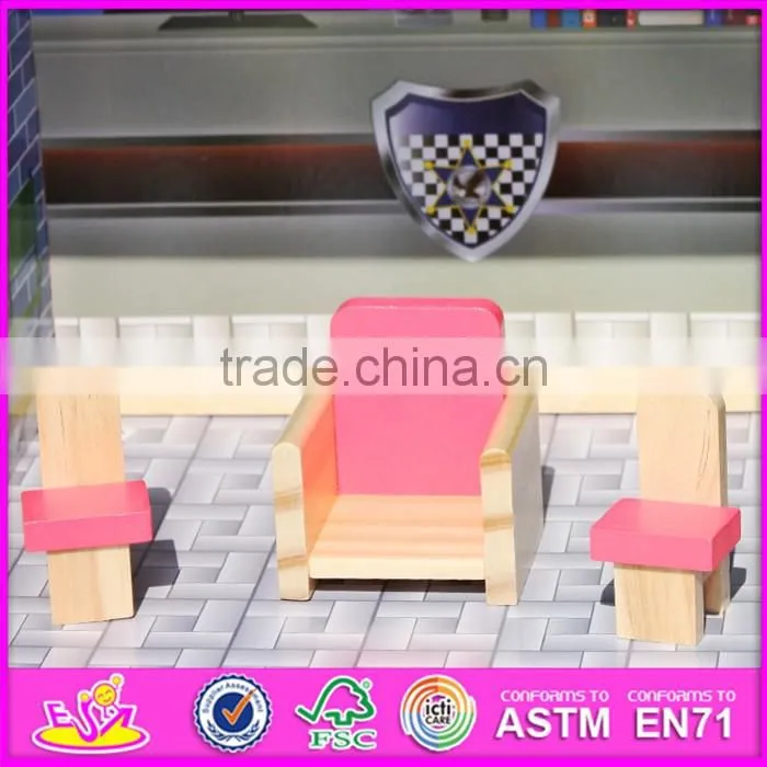 2016 New design children big wooden toy fire station for sale W06A138