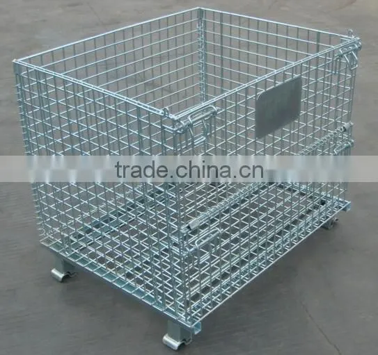 Galvanized plating folding wire mesh cages for goods storage in warehouse