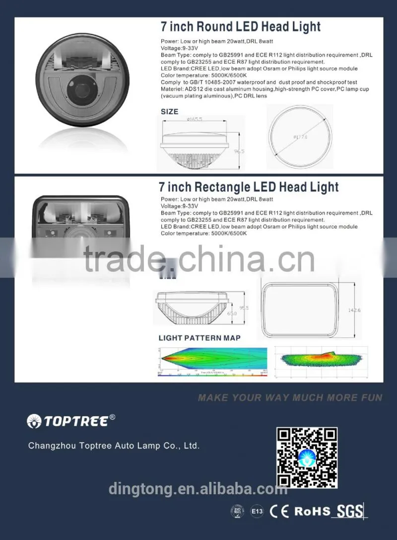 7" Round LED High/Low Beam Headlight 12V with Adjustable Mount
