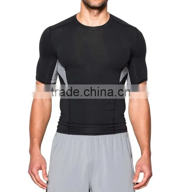 Polyester Spandex Gym Sports Clothing Short Sleeve Black Cheap Wholesale T shirt