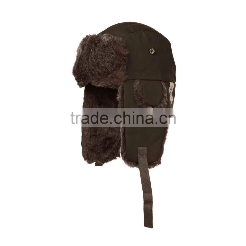 Good quality warm custom cheap mens sherpa lining green trapper hat
