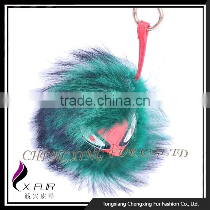 CX-R-48M China Wholesale Red Raccoon Fur Keychain With Fur Pompon