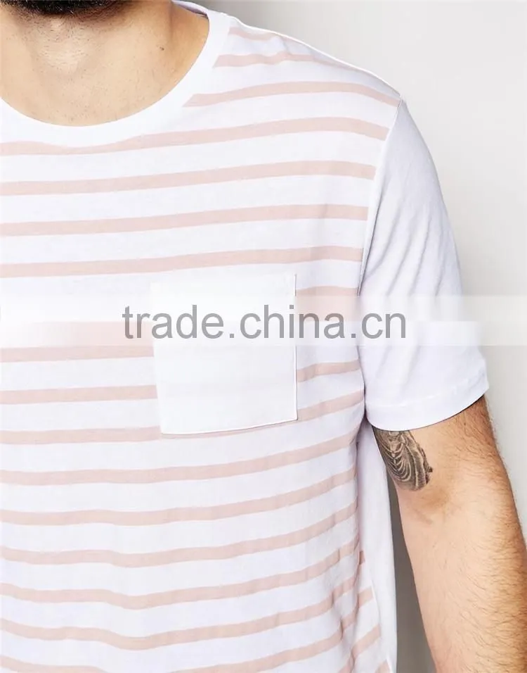 2015 HOYUGO relaxed fit stripe men's t shirt with front pocket