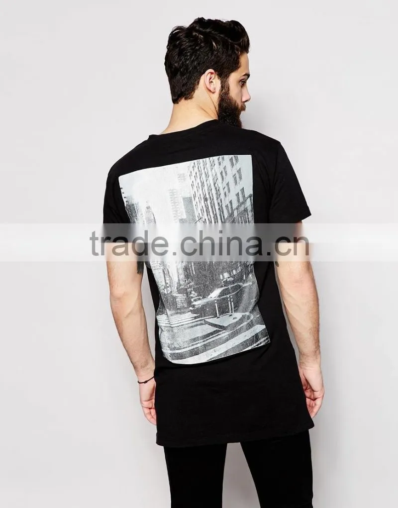 black long line t shirt men, custom printing men's t-shirt sublimation