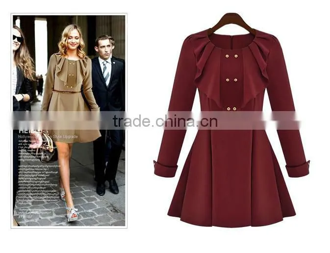 ET13004 Long Sleeves Ruffed Panel Skater Dress