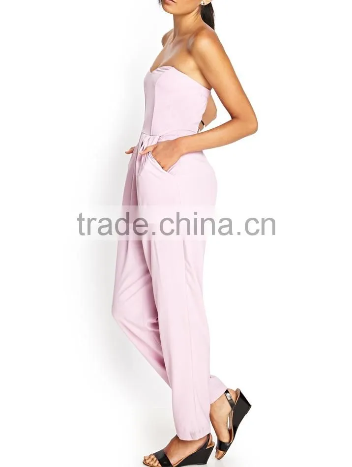 2015 Fashionable Strapless Wide-Leg Jumpsuit for women OEM clothing China