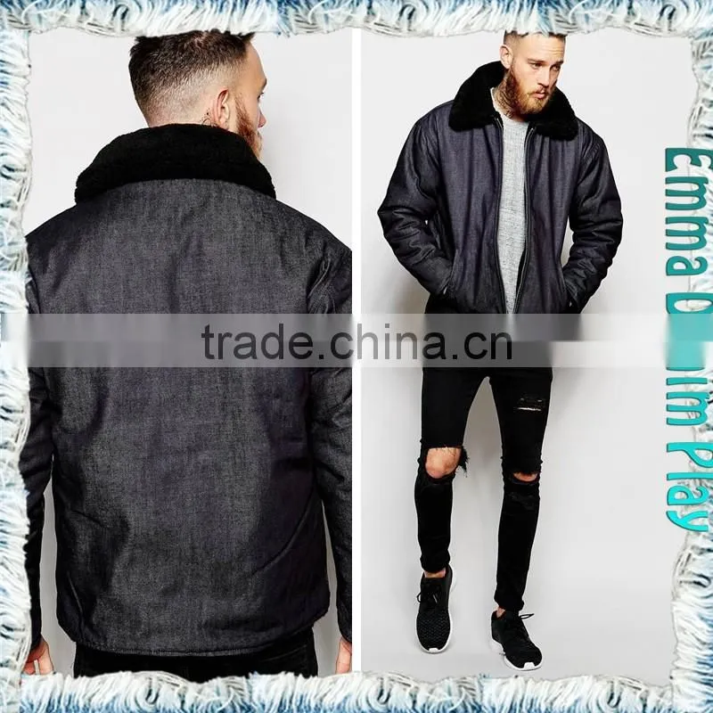 New Celebrity Style Men's Motorcycle Biker Fleece Collar Denim Jacket Coats