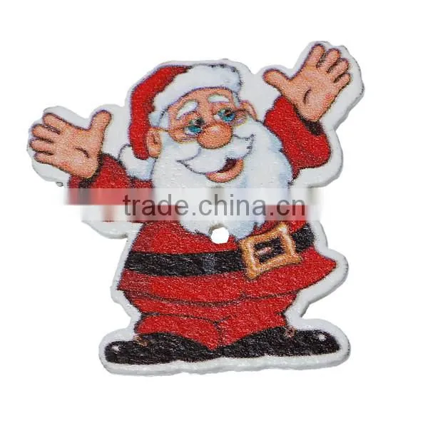 Wood Sewing Buttons Scrapbooking 2 Holes Christmas Santa Claus White & Red