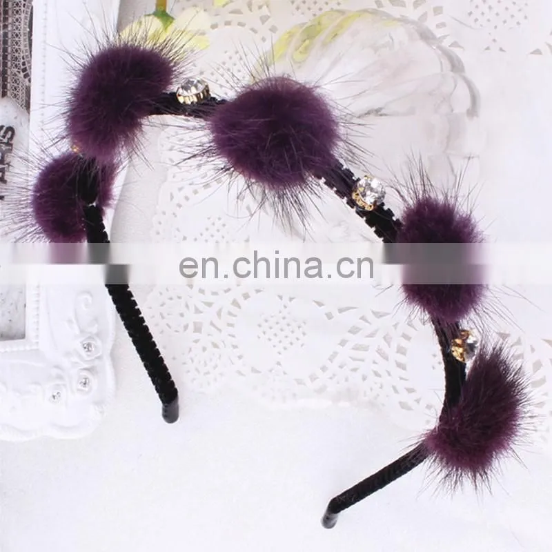 Small genuine mink fur balls hair hoop for girl handmade fur accessory