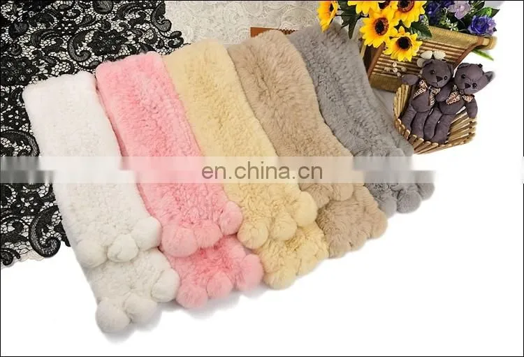2016 Wholesale cheap good material real rex rabbit fur knitted promotional scarf / handmade scarf
