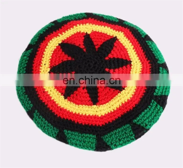 Custom fashion jamaica knitted crochet rasta beanie hat