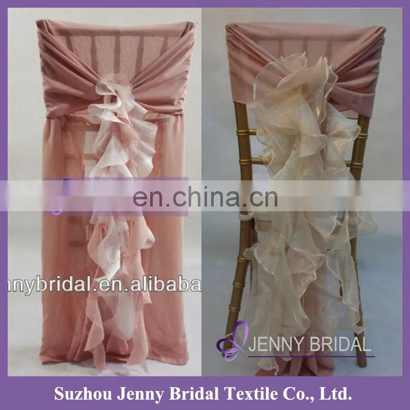 C303A Jenny Bridal Pink Blush Organza Chair Cover Ruffle Chair Sash