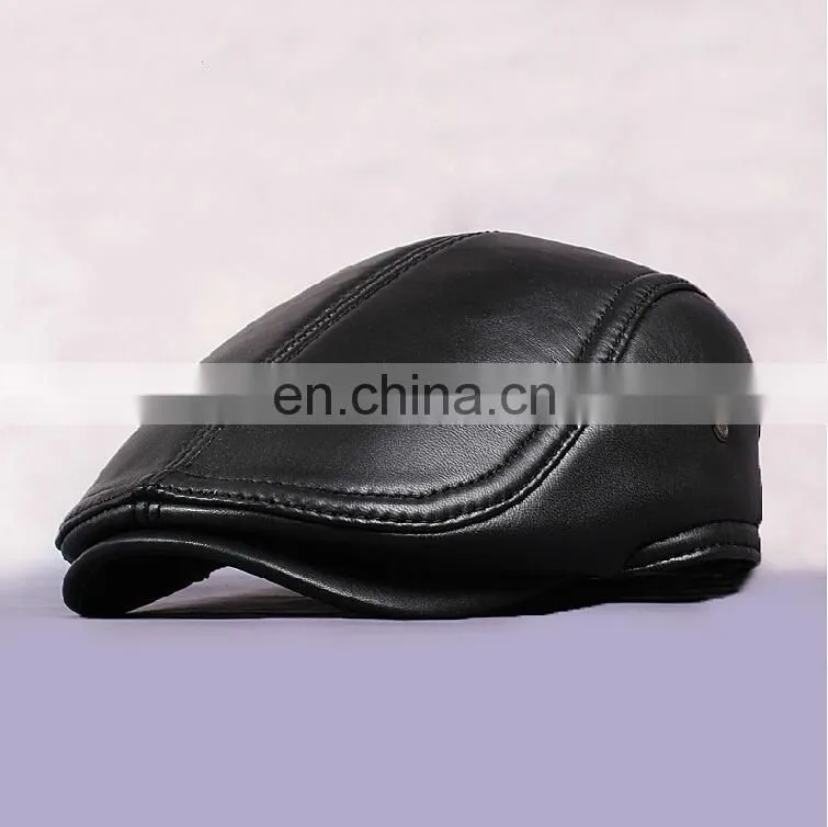 Men Faux Leather Warm Baseball Cap Causal Windproof Peaked Cap Adjust Snapback