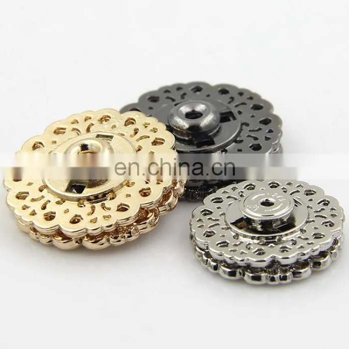 Snap Buttons 15/18/21/25/30mm Fasteners Press Stud Invisible metal flower Shiny Gold buttons