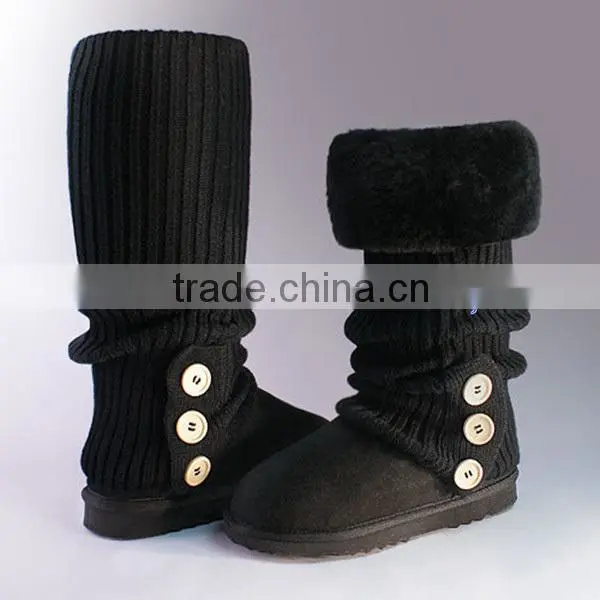 Fashion knit snow boots knee high fur boots for women