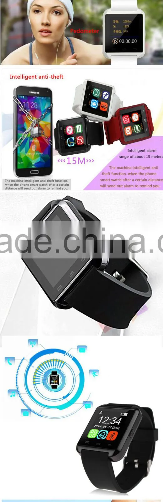 2015 NEW wearable device bluetooth u8 watch android smart watch with factory price from alibaba golden supplier