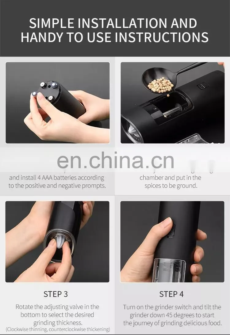 2022 New Kitchen Electric Salt And Pepper Grinder Set Gravity Electric Pepper Grinder With Blue Light