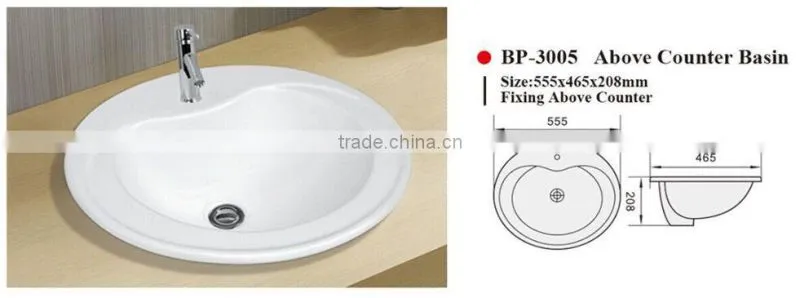 BP-3002 Modern Bathroom Design, Deluxe Quality Round Above Counter Mounting Ceramic Hand Wash Sink Basin Bowl, Vanity Basin