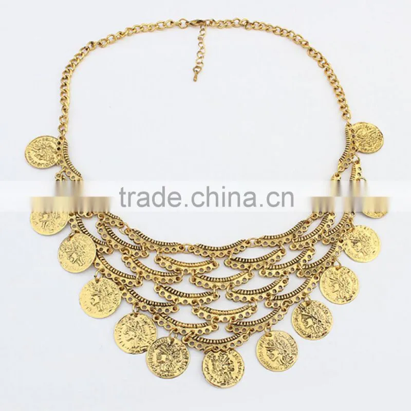 European and American Style Vintage Design Coin Tassel Necklace For Women