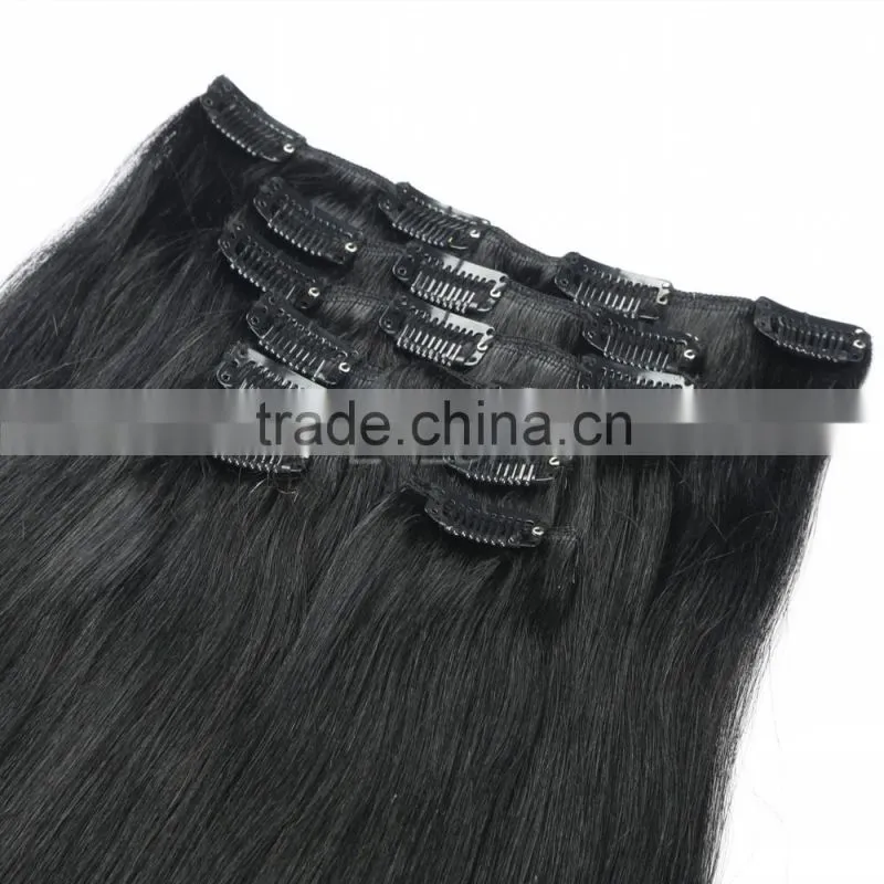 Unprocessed Indian natural black clip in hair extensions