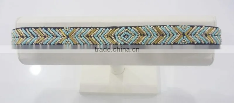 FASHION FABRIC HAND SEWN BEADED METAL TUBE HEAD BAND