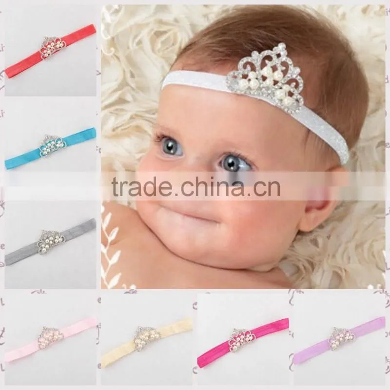 European kids headbands new arrival baby girl pearls crown headbands infant baby elastica hair bands