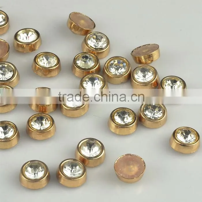 Hot fix rimmed stones, hot fix convex studs with crystal chatons, hot fix studs