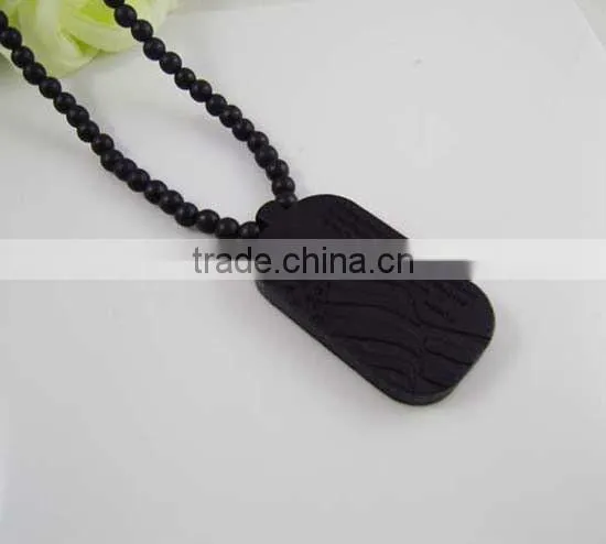 Hip-Hop Good Quality US Army Dog Tag Pendant Wooden Beaded Rosary Necklaces