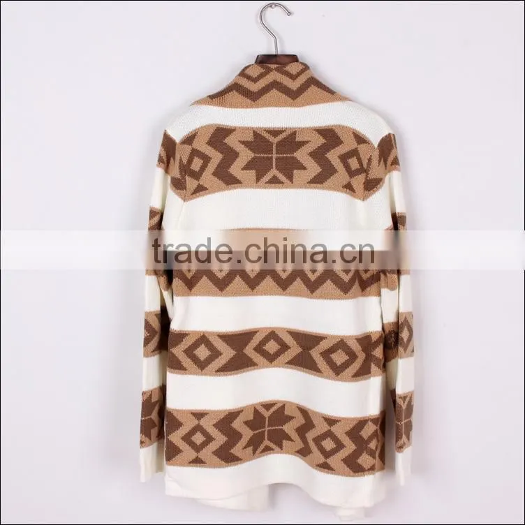 2014 the most latest high quality Glamorous European and American show cardigan geometric pattern jacquard long cape coat