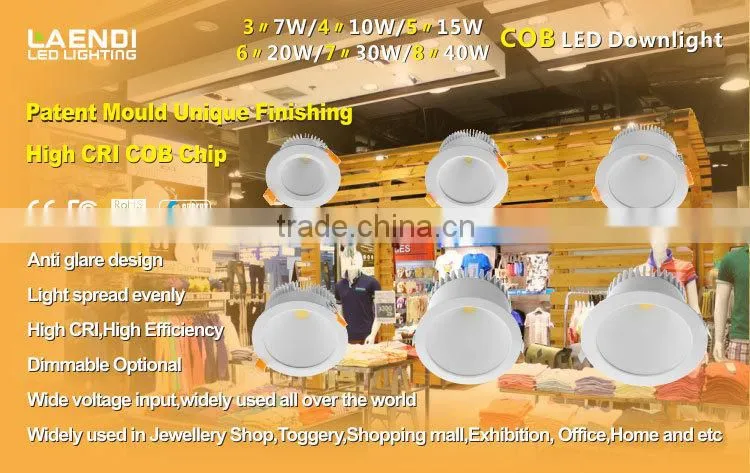 Excellent quality 35000h Long using hour Easy Installation Modern style Patented product 20W COB LED Downlight