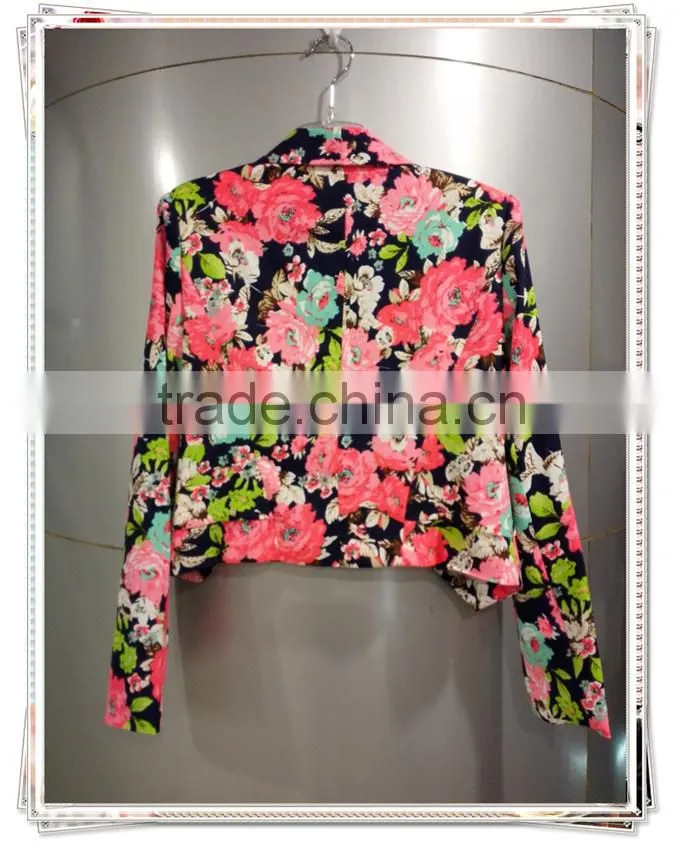 2016 New design european style fashion floral print tailored women jacket