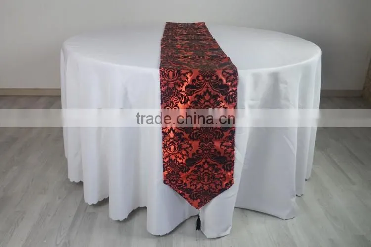 Wholesale various color flocking damask taffeta table runner