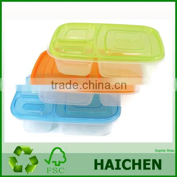 Hot Sale Transparent Plastic 3 Compartment Bento Lunch box