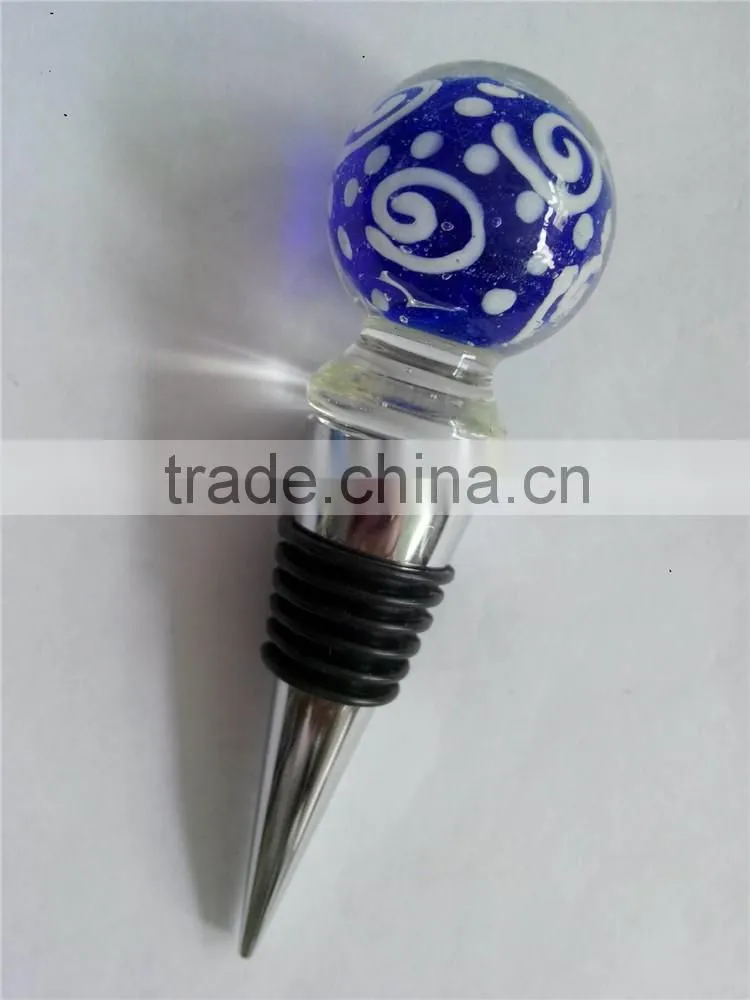 Popular blue glass ball design Bottle Wine Stopper
