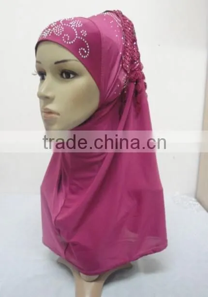 H310 latest instant hijab with lace and rhinestones,muslim scarf