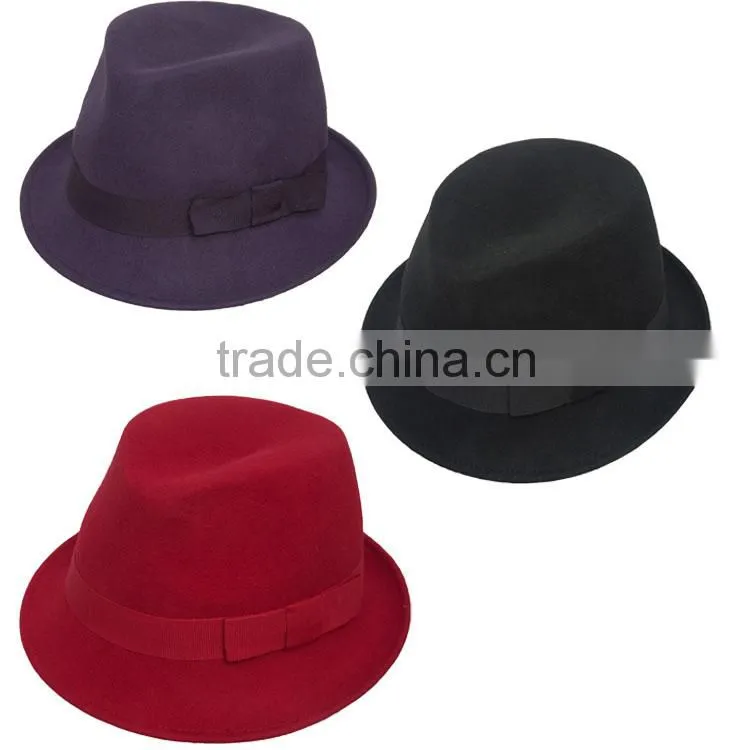 high quality wool felt little fedora hat trilby hat with bowknot