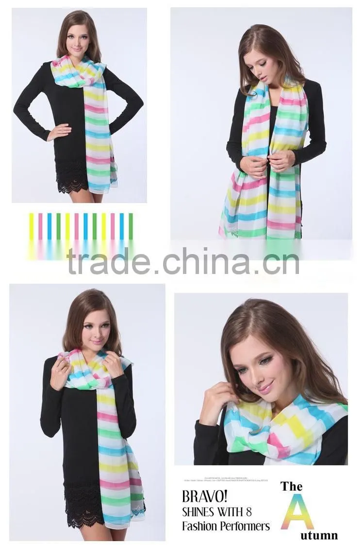 Lady's Customized Polyester Silk Like Soft Handfeel Chiffon Printed Long Scarf Shawl Wraps Sarong
